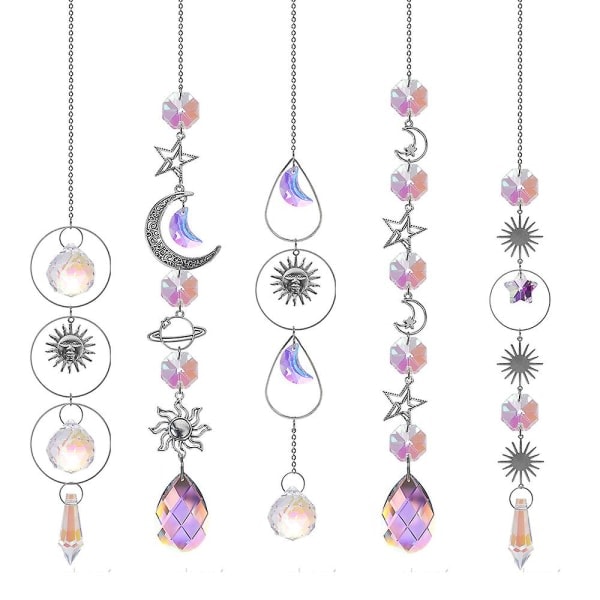 5 fargerike krystall solfangere med kjede, krystall prisme anheng for jul, bryllup,A