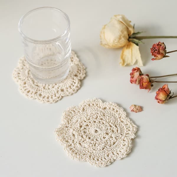 3 st Lace Rund Stickad Bordstabletter Handgjorda, Bomulls Tråd