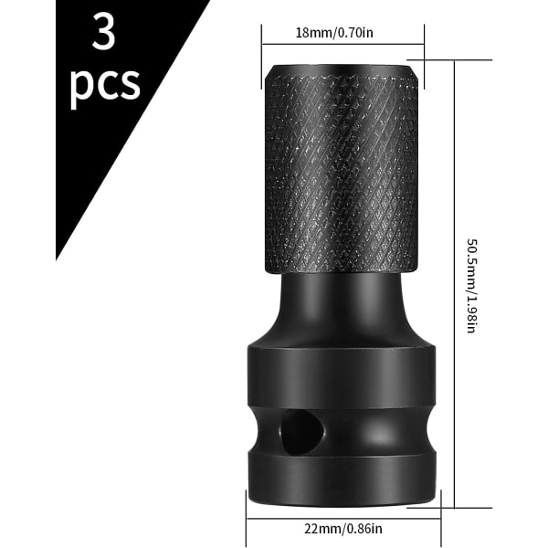3-pack 1/2\" Socket till 1/4\" Hexskaft Adapter - Slagnyckeladapter