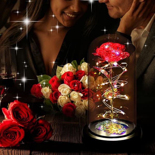 Led Fortryllet Galaxy Rose Evig 24k Gullfolie Blomst Med Fe