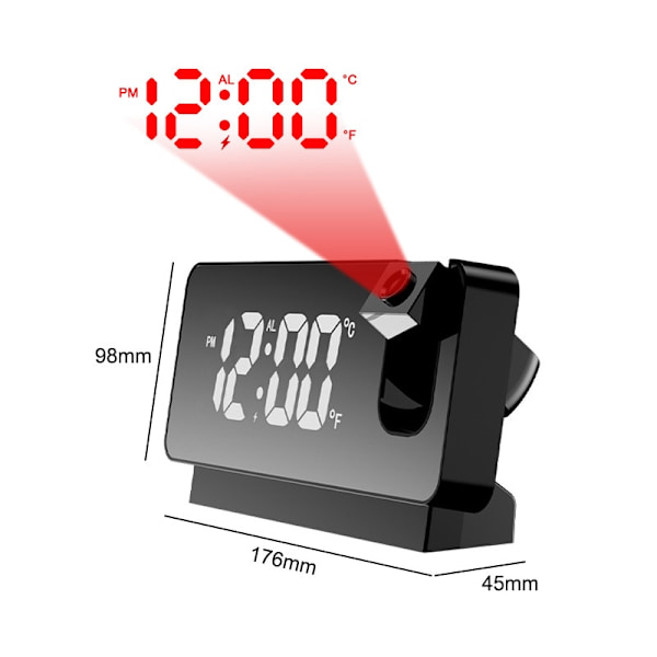 180° Rotations LED Digital Projektionsväckarklocka USB Elektronisk C