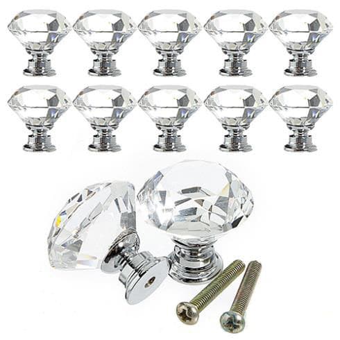 10 stk. Sæt 30mm Diamantformet Design Krystal Glas Knapper Skab
