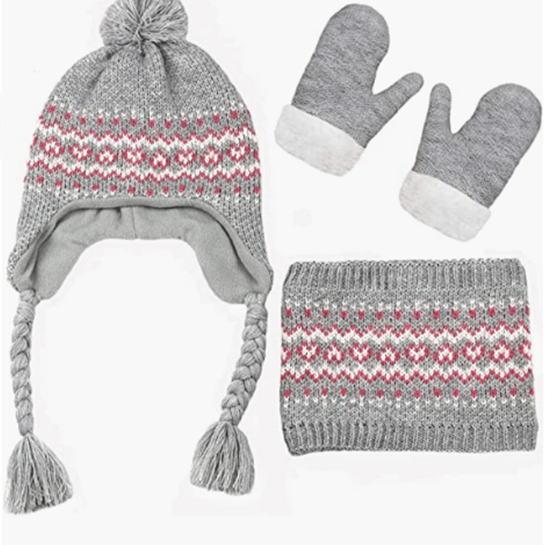 Plush halsduk varm barnhatt halsduk vantar 3 tre delar (