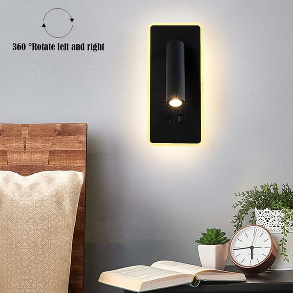 LED Vegglampe, 9W, Sengelampe med USB-lading
