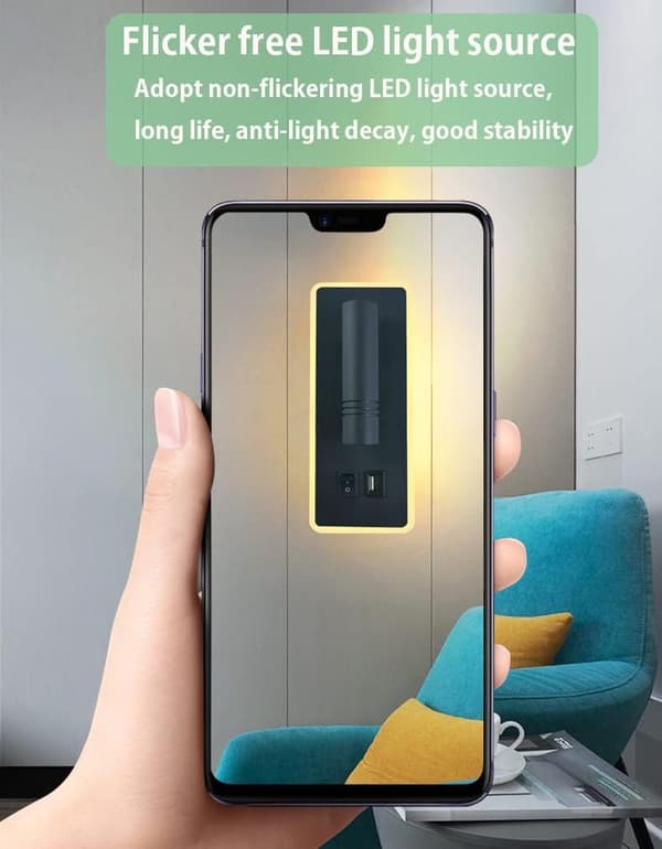 LED Vegglampe, 9W, Sengelampe med USB-lading