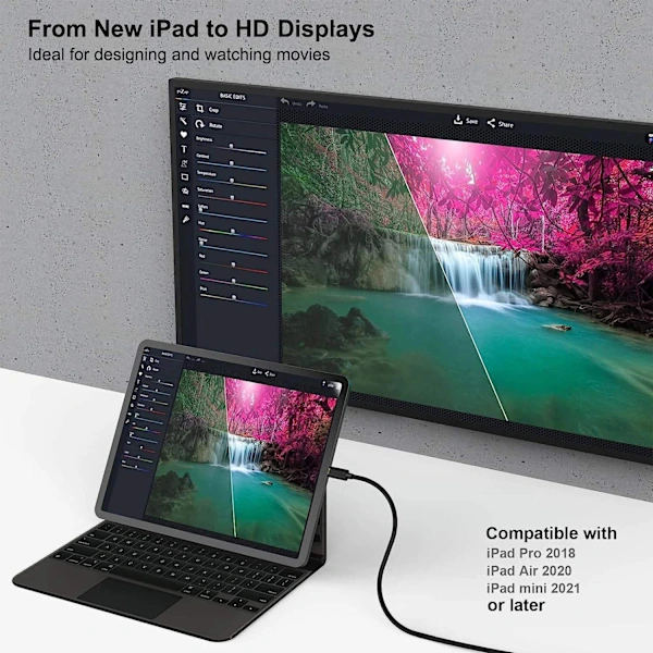 USB-C til HDMI kabel 4K 60Hz - 1,8 meter Sort