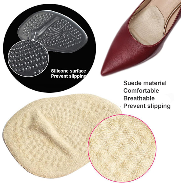 Metatarsal Pads Kvinner, Ball of Foot Cushions for Women, Forefoot Pads Stop Feet from Sliding Forward, High Heel Comfort