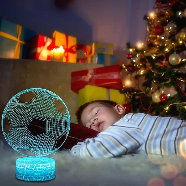 Fodbold 3D lampe, LED natlys, 7-farvet farveskift