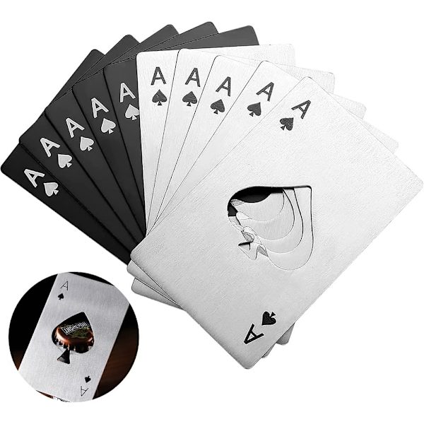 10 stk. Ølbååbner, Poker Flaskeåbner, Rustfrit Stål