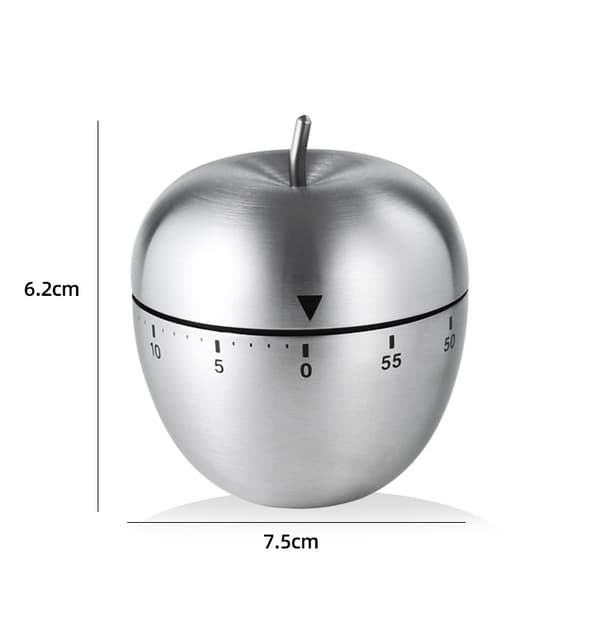 Apple Kjøkken Timer i Rustfritt Stål, Mekanisk Rotasjonsalarm, 60 Min