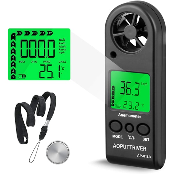 Håndholdt digital anemometer for måling av vindhastighet, måling av w