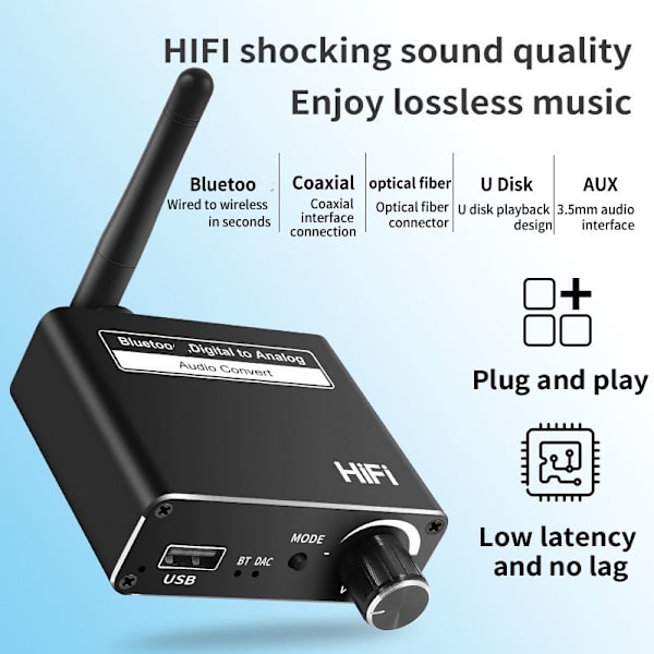 D18 Bluetooth-modtager 5.0 digital til analog lydkonverter digi
