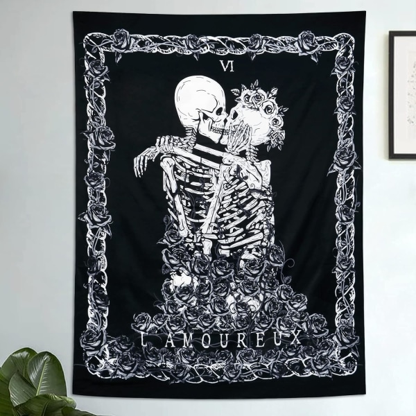 Skull Tapestry Lovers Kyssande vägghängande svart och vitt Hu DXGHC