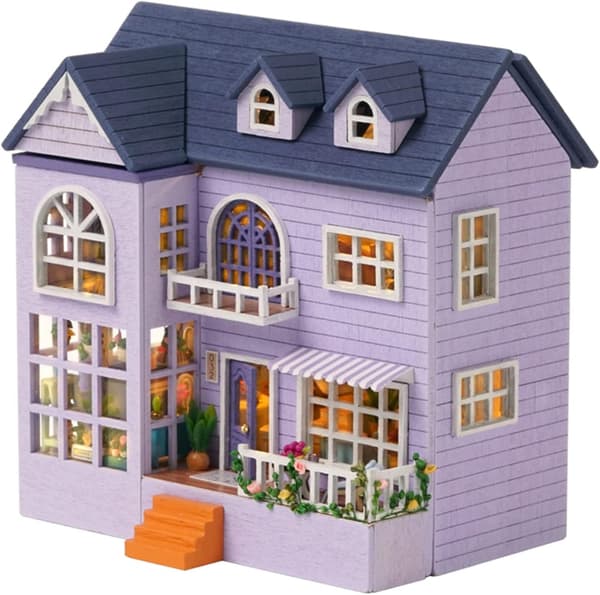 Dockhus Miniatyr med Möbelkit, DIY 3D Trä DIY Hus K