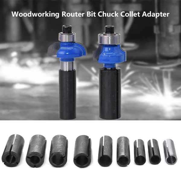 9-delars Set Fräs Bits Kollekt Adaptrar Kollekt Chuck Konverter Adapter