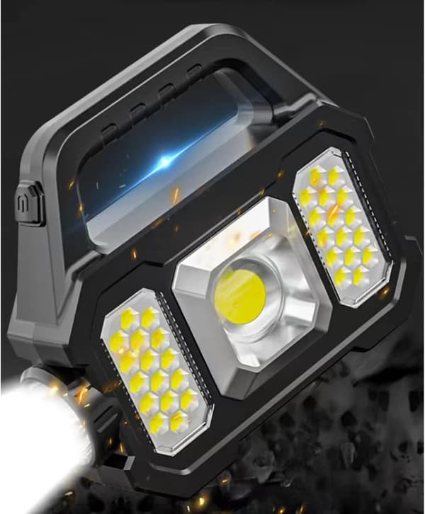 Bærbar LED/COB lommelykt, arbeidslys, vanntett solcellecamping