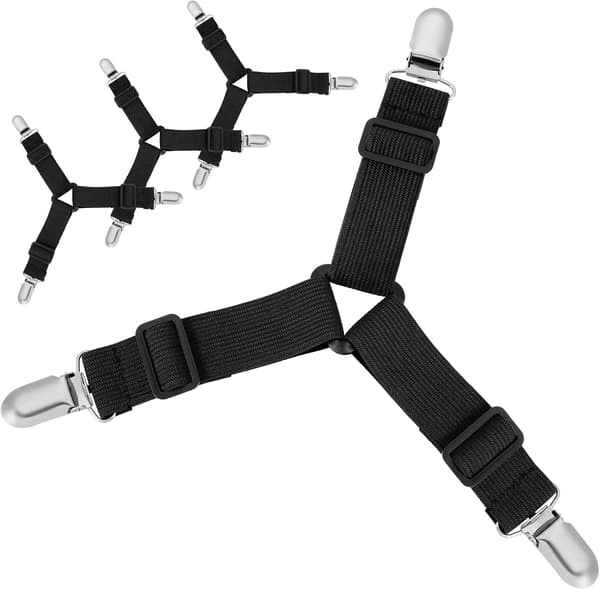 Set med 4 Justerbara Sängfästen med Elastiska Band och Metall D