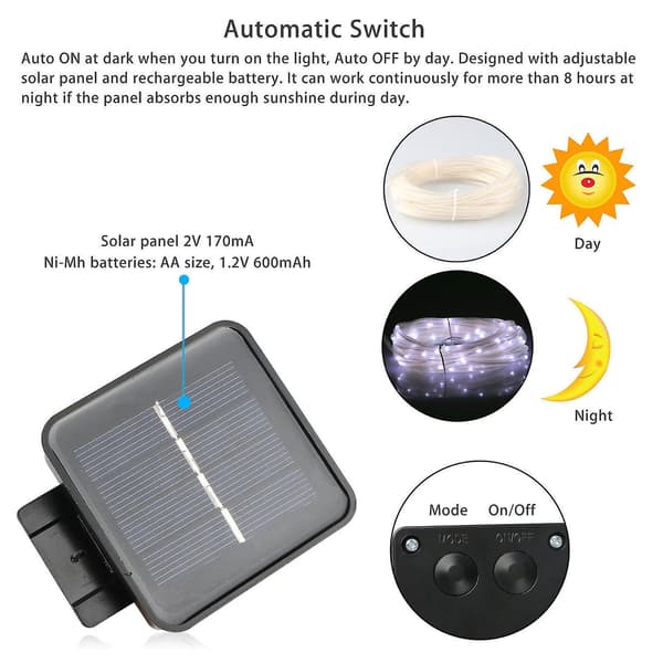7m/500-LED Solcellsdriven LED-ljusslinga Vattentät Utomhus G