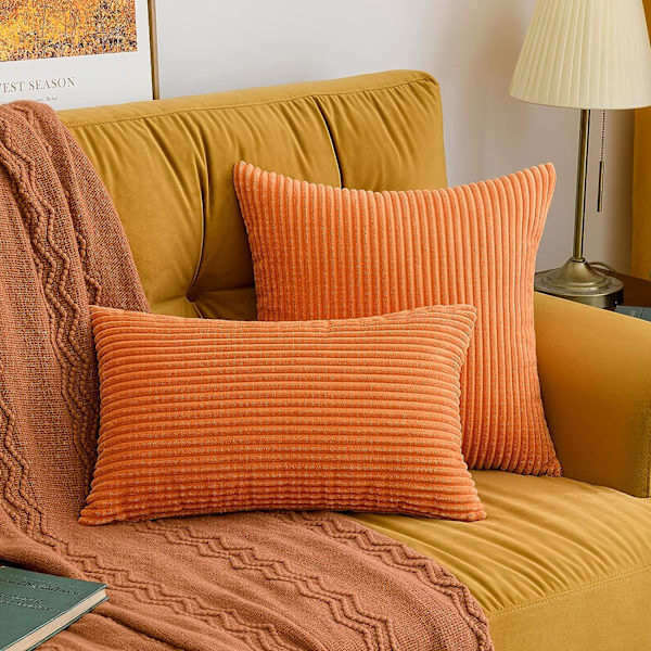 2-pack Höst Orange Kuddfodral 18x18 Tum Mjuk Boho Randig