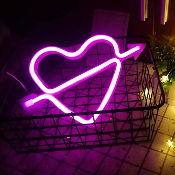 Hjärtformade Neonljusskyltar USB/Batteridrivna Akryl Väggdekor De