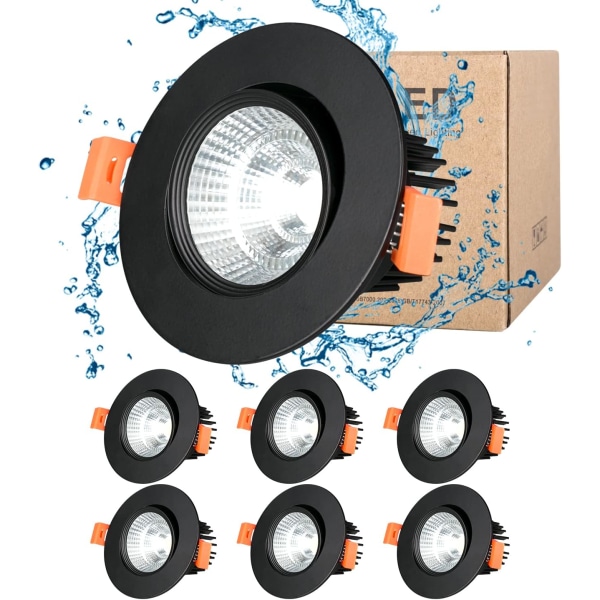 LED-alasvalo Musta, 6 kpl 3W COB Uppoasenkattolamppu