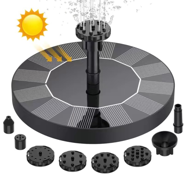 Solcelled fuglebadfontene med 6 dyser, solcelledrevet fontenepumpe for fuglebad med braketter, flytende vannf