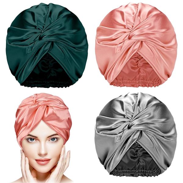 3 stycken sidenhuvor (grön, grå, rosa) för sovande kvinnor