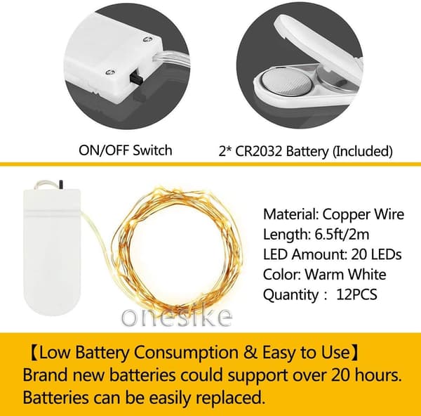 12 Pack Batteridrivna Fe-Ljus, 20 LED 2M Koppar Girlang