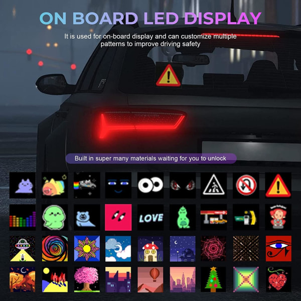 Pixel-skjerm, LED-skilt for bil med styring via smarttelefonapp, 32x32 piksler, tilpasset tekstmønster og animasjonsprogram