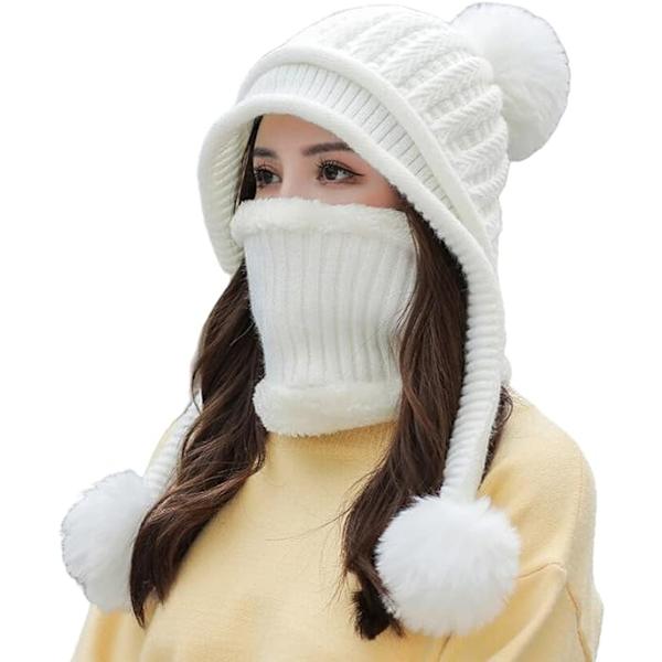 Vinter Beanie Hat og Peruansk Cirkel Sjal Sæt til Kvinder med Ski Øreklapper C