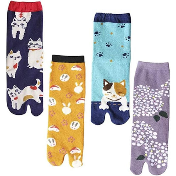 Dam 4-par Pack Tofflor Split Toe Tabi Ninja Geta Strumpor, Bl