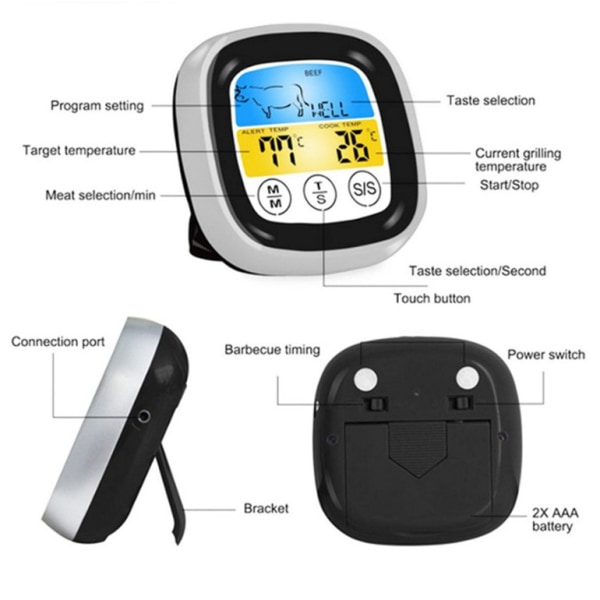 （Sølv Sort）Digital Ovn og Grill Termometer, Køkken Termometer