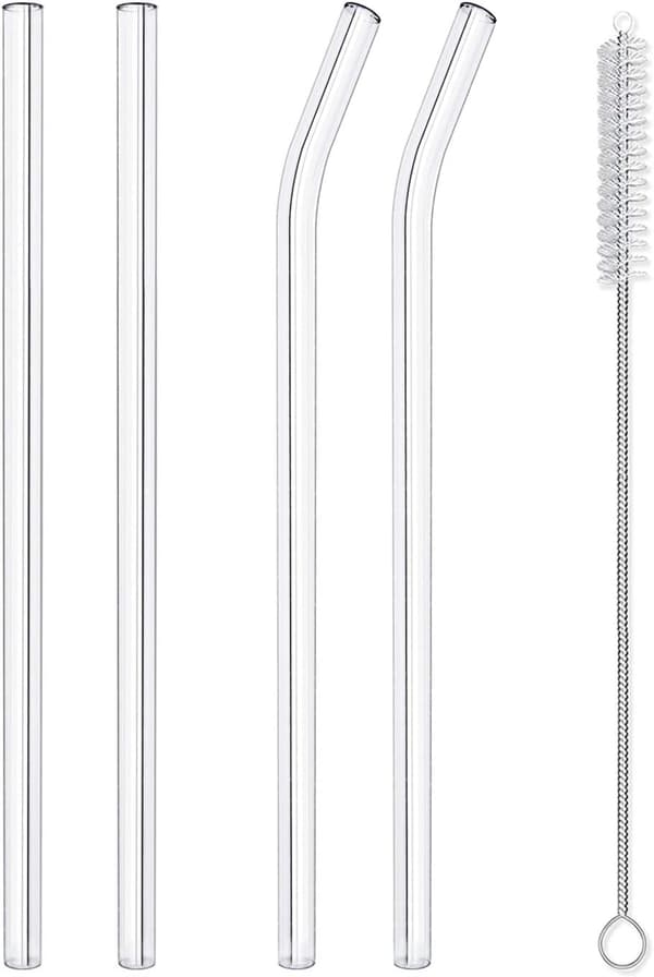 Återanvändbara Glasstrån Set, 4-pack Dricksstrån med Rengöringsborste