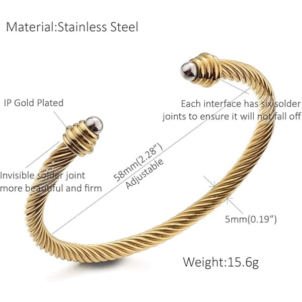 Kabelmanschett armband armband för kvinnor rostfritt stål tråd Tw DXGHC