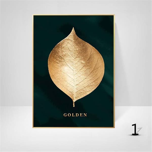 Set med 3 Designväggposter Skog Guld Blad Palmträd Ramlös