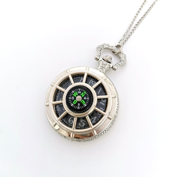 Kompass watch, hängande halsband watch, silver po