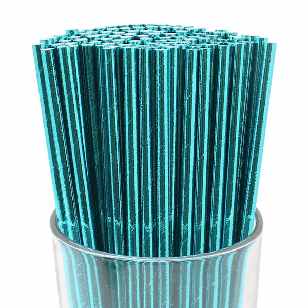 100 stk. Premium Solid Papirstrå (Solid, Metallic Aqua)