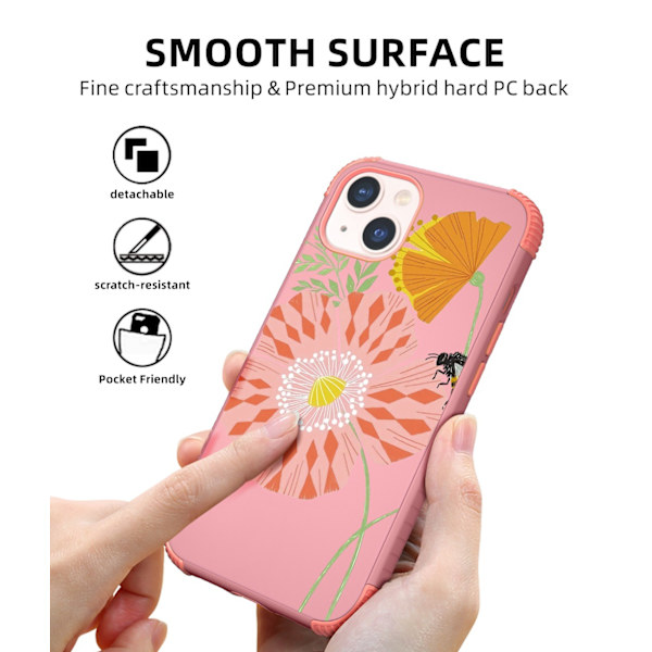 1 stycke rosa bi-blommor för kvinnlig iPhone 13 All-Inclusive Drop-P