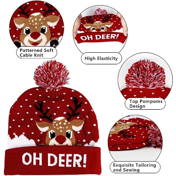 LED Julehat, Lysende Julehat Unisex Strikket Beanie H