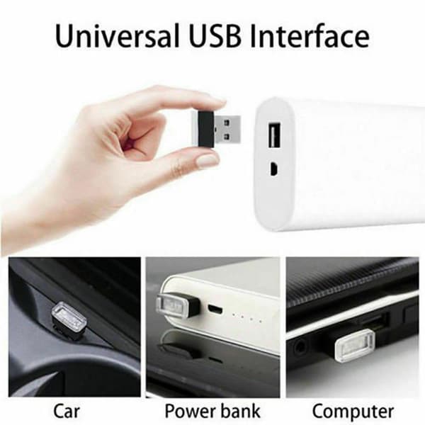 1* USB LED Bil Interiørlys Neon Atmosfære Stemningslampe Pære A