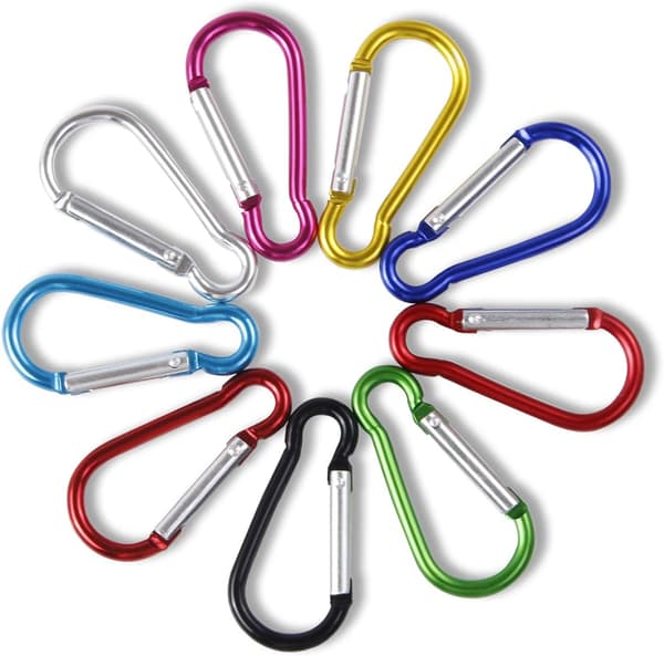 30 stycken aluminiumspännen D-ring, nyckelring, fjäderkrok