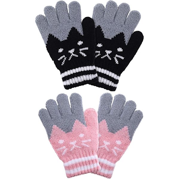 2 Par Barnvantar Vinter Full Finger Stickade Vantar Varma Stretch