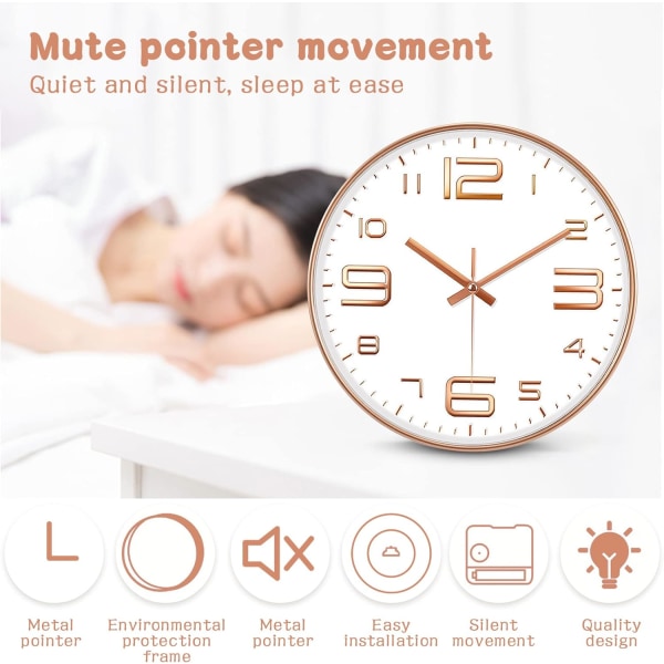 Nummer Veggklokke, 30cm Silent Wall Clock, Plast, Veggpendel