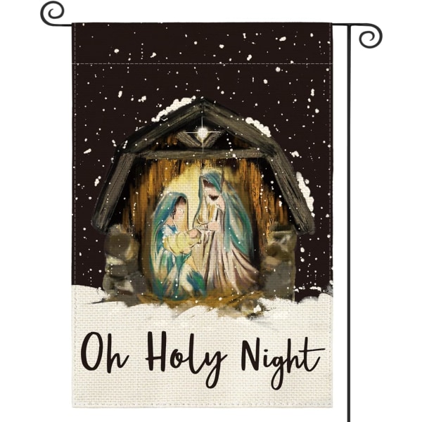 Oh Holy Night Jesus Nativity Hageflagg 12 x 18 tommer dobbel side