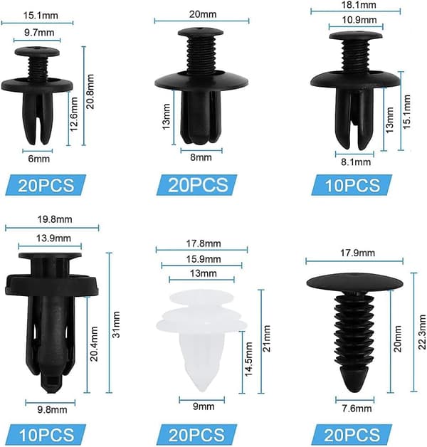Bilklips, Plast Rivetklips, Bilfesteklips, Plast Fende