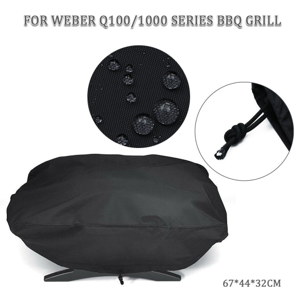 Weber 7110 Q1000 -sarjan uunin pöly- ja vesitiivis suojus 67,1*44*32cm, musta (vain pölysuoja)