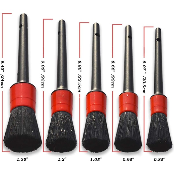 Detailing Brush Set -5 Different Sizes Premium Natural Boar Hair Mixed Fiber Plastic Handle Automotive Detail Brushes fo