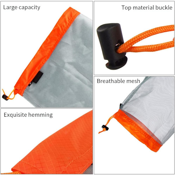 Nylon net opbevaringspose med snøre til camping, vandreture