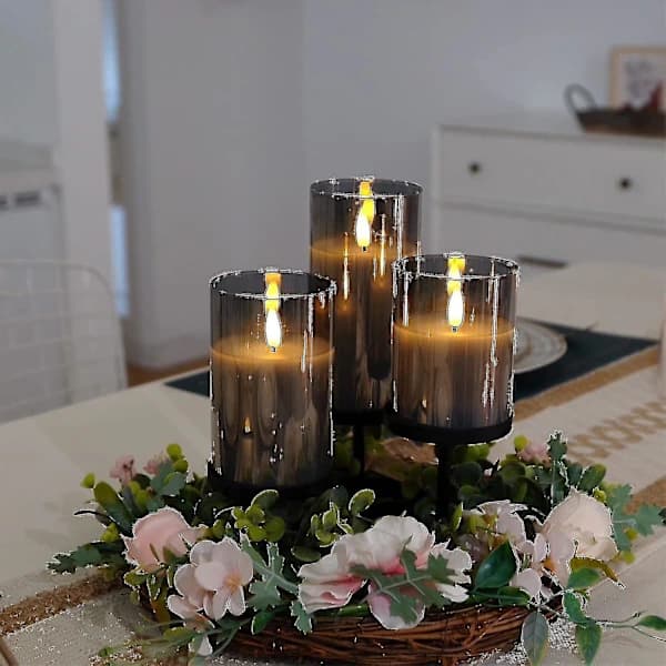 Glas LED-lys, batteridrevne lys, søylelys med fjernkontroll og timer, ta