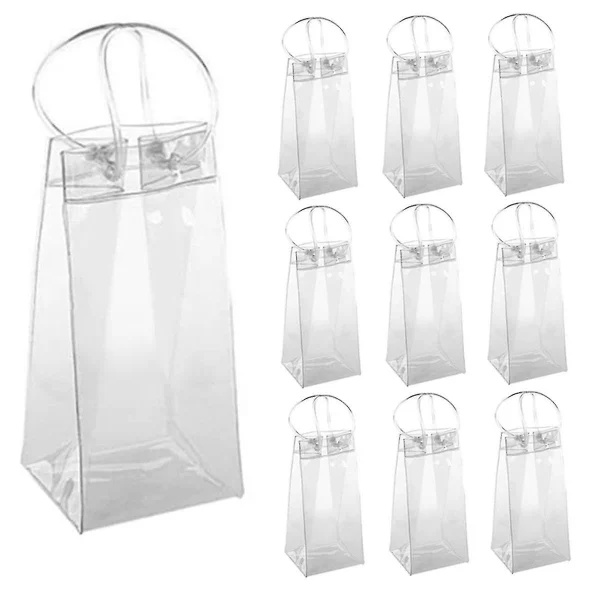 10-pack transparenta PVC-kylväskor för vinflaskor, bärbara kylväskor för champagne med handtag DXGHC